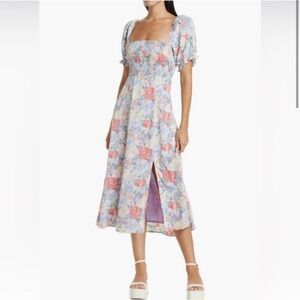 ASTR Cottage-core Smocked Floral Midi Dress